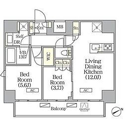 都電荒川線 町屋駅前駅 徒歩2分の賃貸マンション 11階2LDKの間取り