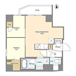つくばエクスプレス 浅草駅 徒歩6分の賃貸マンション 9階2LDKの間取り