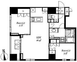 JR総武本線 馬喰町駅 徒歩4分の賃貸マンション 2階2LDKの間取り