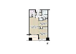 東京メトロ日比谷線 人形町駅 徒歩5分の賃貸マンション 12階2LDKの間取り