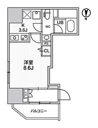 ディームス入谷1 1Kの間取図画像
