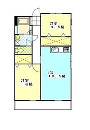 名古屋市営鶴舞線 鶴舞駅 徒歩19分の賃貸マンション 3階2LDKの間取り