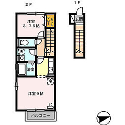 名古屋市営鶴舞線 荒畑駅 徒歩5分の賃貸アパート 2階1LDKの間取り