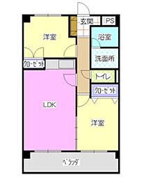 名古屋市営名城線 八事日赤駅 徒歩1分の賃貸マンション 2階2LDKの間取り