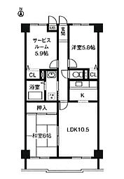 名古屋市営名城線 瑞穂運動場東駅 徒歩3分の賃貸マンション 4階3LDKの間取り