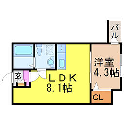 ソリッド春岡 1LDKの間取図画像