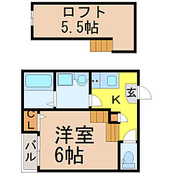 名鉄名古屋本線 堀田駅 徒歩10分の賃貸アパート 1階1SKの間取り