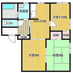 カサヴェールB棟 1階3DKの間取り