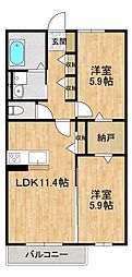ラフテルI 2LDKの間取図画像