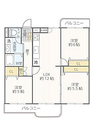 虹ヶ丘団地1−7号棟 301 3LDKの間取り