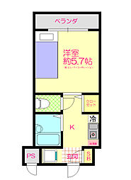 多摩学生マンション 4階1Kの間取り