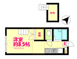 Kビレッジ2 2階ワンルームの間取り