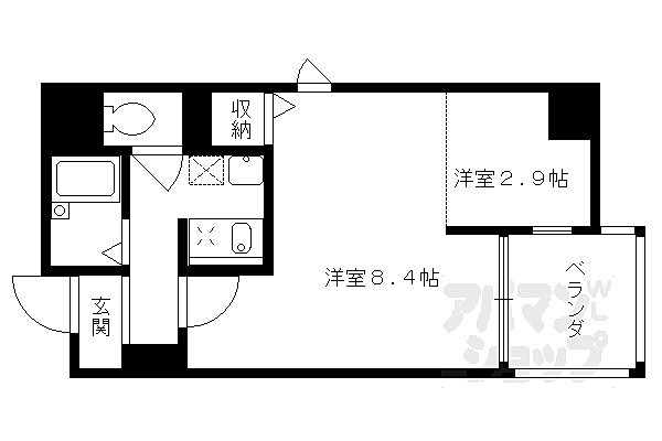 京都府京都市南区西九条東島町(賃貸マンション2K・6階・28.67㎡)の写真 その2