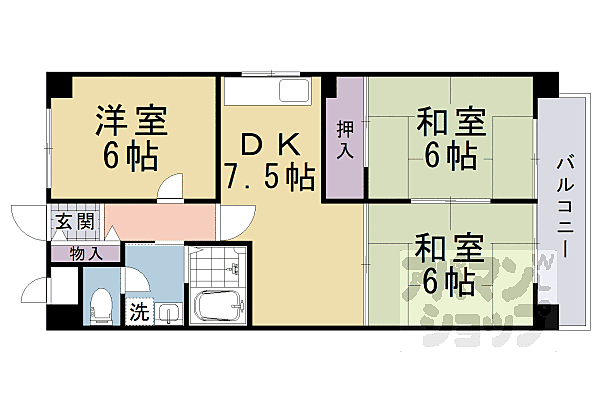 京都府京都市右京区太秦京ノ道町(賃貸マンション3DK・2階・59.40㎡)の写真 その2