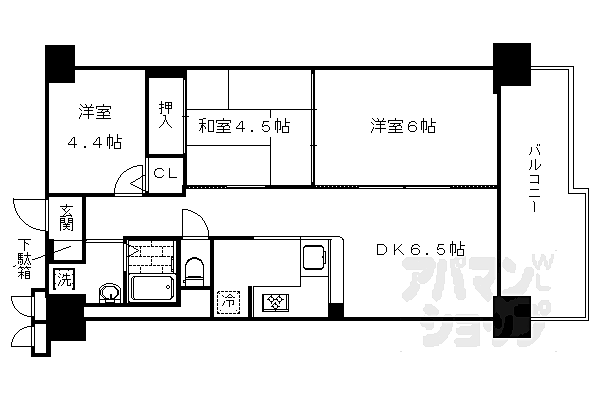 京都府京都市右京区山ノ内苗町(賃貸マンション3DK・1階・55.28㎡)の写真 その2