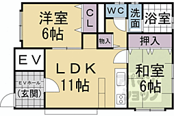 阪急京都本線 西京極駅 徒歩7分の賃貸マンション 5階2LDKの間取り