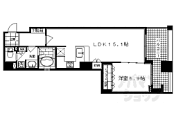 京都市営烏丸線 烏丸御池駅 徒歩2分の賃貸マンション 8階1LDKの間取り