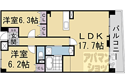 阪急京都本線 西院駅 徒歩10分の賃貸マンション 4階2LDKの間取り