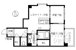 京都地下鉄東西線 東山駅 徒歩5分の賃貸マンション 3階2LDKの間取り