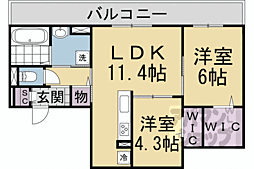ヌーベル・ヴィー侍従池 3階2LDKの間取り