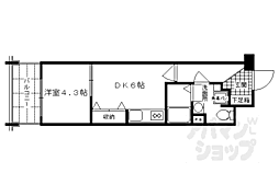 京都市営烏丸線 烏丸御池駅 徒歩7分の賃貸マンション 2階1DKの間取り