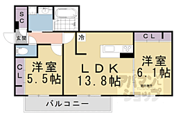 京都市営烏丸線 五条駅 徒歩2分の賃貸アパート 2階2LDKの間取り