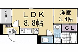 JR山陰本線 花園駅 徒歩3分の賃貸アパート 3階1LDKの間取り
