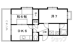 ピアレス千本 2階2DKの間取り