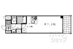 京都市営烏丸線 五条駅 徒歩8分の賃貸マンション 2階1Kの間取り