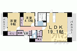京都市営烏丸線 烏丸御池駅 徒歩6分の賃貸マンション 5階2LDKの間取り