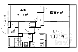 JR山陰本線 嵯峨嵐山駅 徒歩7分の賃貸アパート 2階2LDKの間取り