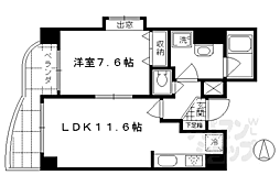 デ・リード河原町 1LDKの間取図画像