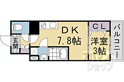 エクスフォート京都聚楽町 1DKの間取図画像