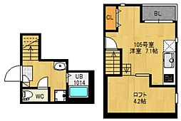 JR仙山線 東照宮駅 徒歩6分の賃貸アパート 2階ワンルームの間取り