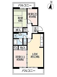 UR都市機構洛西福西公園団地11棟 3LDKの間取図画像