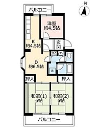 UR都市機構洛西福西公園団地1棟 3DKの間取図画像