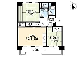 UR都市機構洛西境谷東団地3棟 2LDKの間取図画像