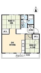 UR都市機構桃山南団地3棟 2DKの間取図画像