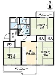 UR都市機構桃山南団地3棟 2LDKの間取図画像