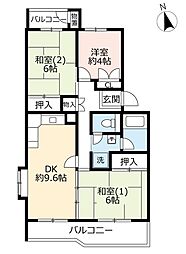 UR都市機構洛西境谷東団地2棟 3DKの間取図画像