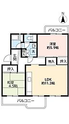 UR都市機構桃山南団地3棟 2LDKの間取図画像