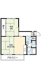 UR中登美第三 3階1LDKの間取り