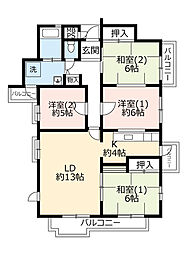UR平城右京 5階4LDKの間取り