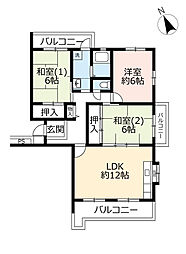 UR都市機構奈良青山一丁目団地5棟 3LDKの間取図画像