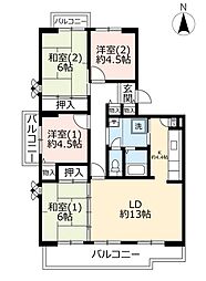UR都市機構高の原駅西第2団地2棟 4LDKの間取図画像