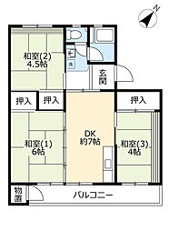 UR都市機構中登美団地C-3 3DKの間取図画像