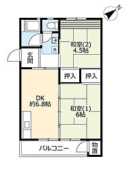 UR都市機構中登美団地C-3 2DKの間取図画像