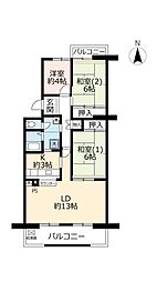 UR都市機構高の原駅前団地3号棟 3LDKの間取図画像