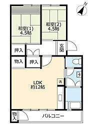 UR都市機構郡山駅前団地12号棟 2LDKの間取図画像