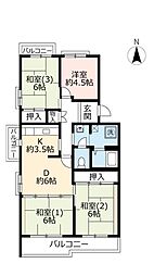 UR都市機構高の原駅前団地3号棟 4DKの間取図画像
